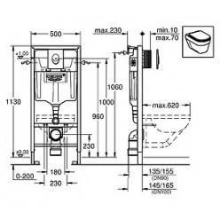 Комплект Унитаз подвесной Gustavsberg Hygienic Flush WWC 5G84HR01 безободковый + Система инсталляции для унитазов Grohe Rapid SL 38750001 4 в 1