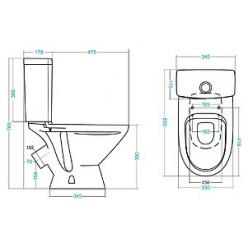 Комплект Унитаз-компакт Santek Лига WH302141 косой выпуск + Гофра AlcaPlast A97 + Рукомойник Cersanit Sigma + Сифон для раковины AlcaPlast A437