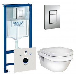 Комплект Унитаз подвесной Gustavsberg Hygienic Flush WWC 5G84HR01 безободковый + Система инсталляции для унитазов Grohe Rapid SL 38775001 4 в 1 с кно