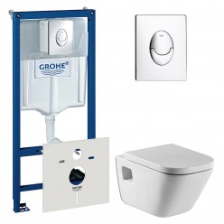 Комплект Инсталляция Grohe Rapid SL 38750001 4 в 1 с кнопкой смыва + Чаша для унитаза Roca Gap 34647L000 + Крышка-сиденье Roca Gap с микролифтом