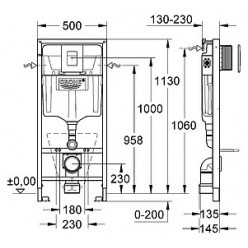 Комплект Унитаз подвесной Cersanit Carina new clean on + Система инсталляции для унитазов Grohe Rapid SL 38775001 4 в 1 с кнопкой смыва