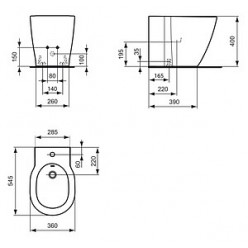 Комплект Биде напольное Ideal Standard Connect E799501 + Смеситель Grohe Eurosmart 32929002 для биде + Сифон для биде Grohe 28946000